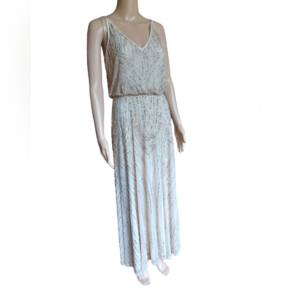 BHLDN Womens Sleeveless Champagne Beaded Sequined Maxi Dress V Neckline Size 4 - Picture 9 of 12